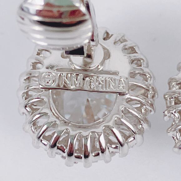 Signed NM Neiman Marcus CZ Halo Clip On Earrings Silver Tone Formal Evening - Picture 9 of 11